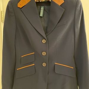 Ralph Lauren navy blazer with cognac color leather trim